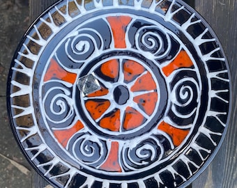 A Vintage 60's Wall Plate, West German Pottery, Fat Lava Wall Art