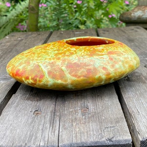 Retro UFO Space Age Hungarian Ikebana fat lava style vase. West German Pottery style, Mid century modern.