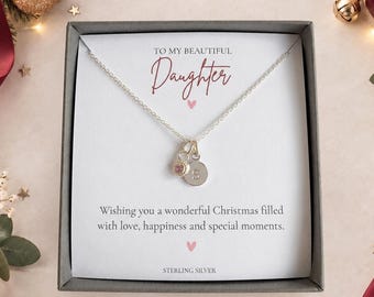 Sterling silver personalised birthstone necklace, daughter Christmas gift