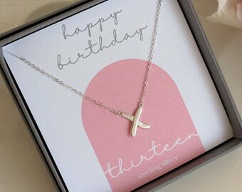 13th Birthday Sterling Silver Kiss Necklace, Girls Birthday Gift