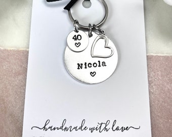 40th Birthday Personalised keyring, choice of 5 charms, 40th birthday gift for women, 40th birthday gift idea for her