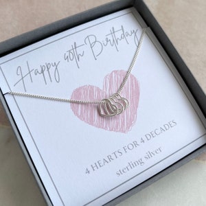 Womens silver 40th birthday necklace, 40th birthday necklace for her, 40th birthday gift for her