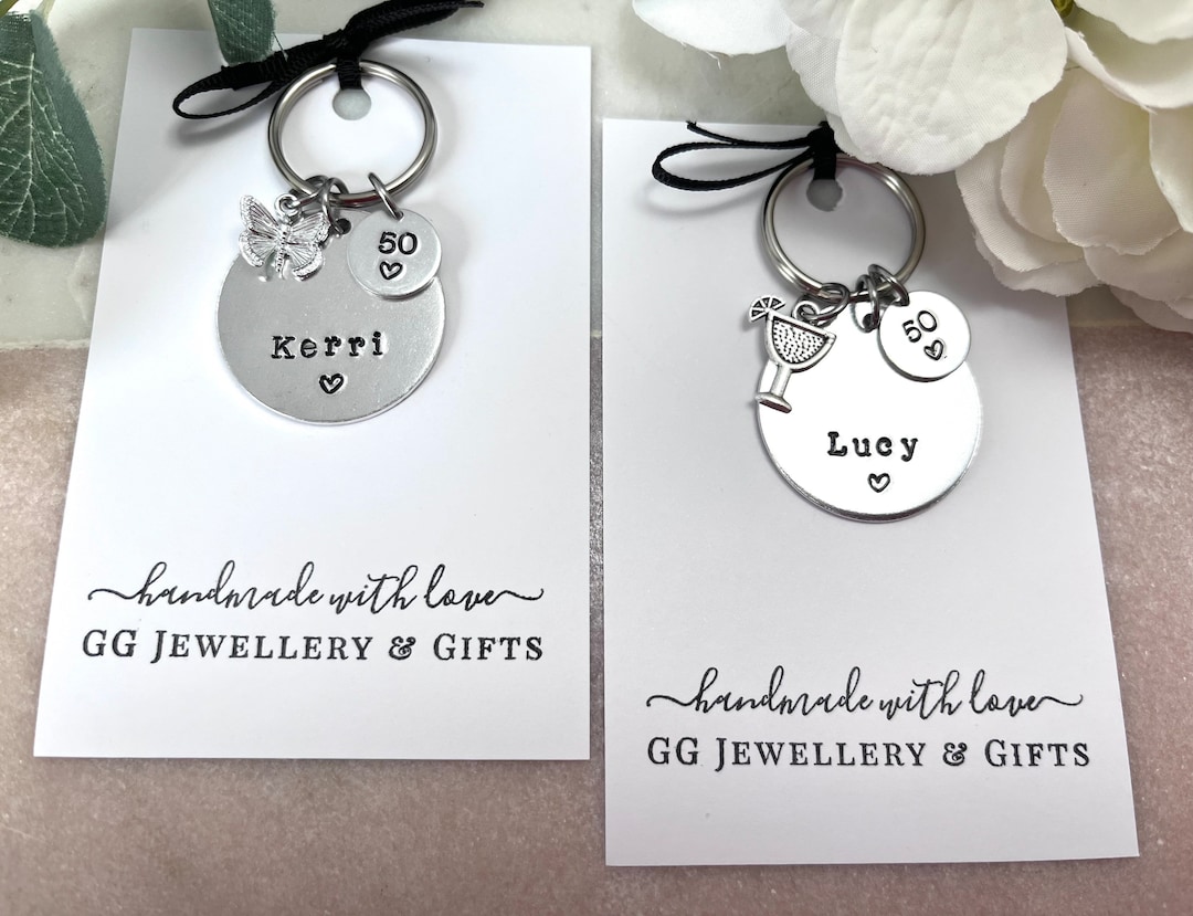 Womens 50th Birthday Keyring , Choice of 5 Charms, Ladies 50th Birthday ...
