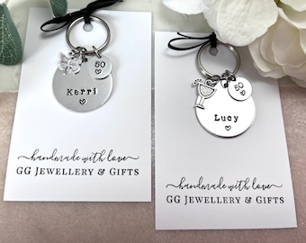 Womens 50th birthday keyring , choice of 5 charms, ladies 50th birthday gift for women, 50th birthday gift for her