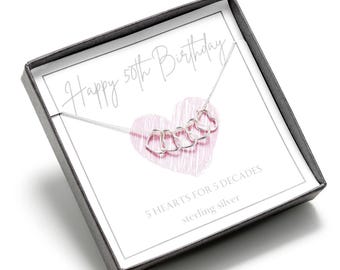Womens silver 50th birthday necklace, 50th birthday necklace for her, 50th birthday gift for her
