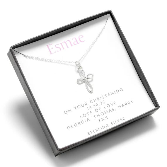 silver cross necklace, christening gifts for girls, silver christening necklace for girls, baptism necklace, christening cross
