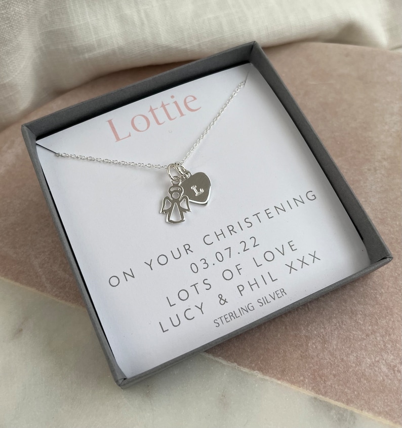 Girls christening gift, girls christening necklace, christening gifts for girls, sterling silver christening necklace, silver angel necklace image 2