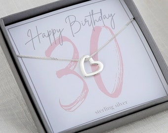 30th birthday heart necklace,  30th birthday gift for her, women's 30th birthday gift