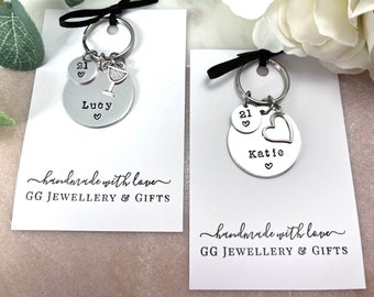 Girls 21st birthday keyring gift, choose from 5 charms, 21st birthday gift for her, girls 21st birthday gift