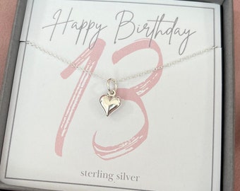 13th birthday heart necklace - 13th birthday gift for her- girls 13th birthday gift idea