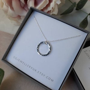 Silver hammered circle necklace, silver layering necklaces, sterling silver necklace, unique silver hoop necklace