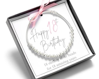 18th birthday beaded bracelet, girls 18th silver beaded bracelet, girls 18th bracelet sterling silver