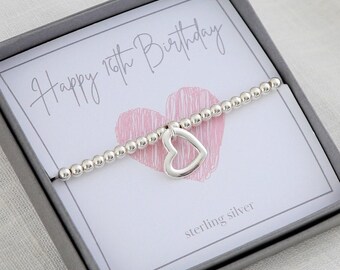 16th birthday beaded bracelet, girls 16th silver beaded bracelet, girls 16th bracelet sterling silver