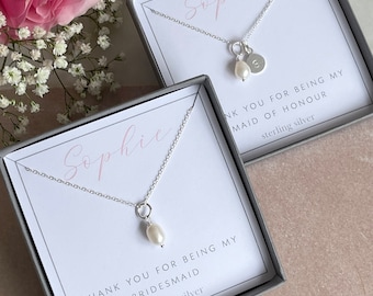 personalised Bridesmaid gift, initial pendant with pearl charms, maid of honour gift, flower girl gift, chief bridesmaid proposal