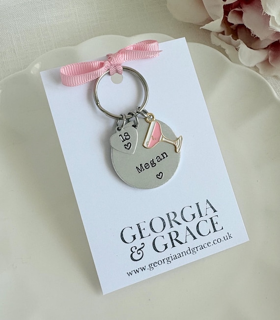 Girls 18th Birthday keyring gift, choose from 6 charms, 18th birthday gift girls,  girls personalised 18th birthday keyring, 18 th birthday