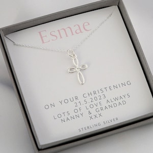 silver cross necklace, christening gifts for girls, silver christening necklace for girls, baptism necklace