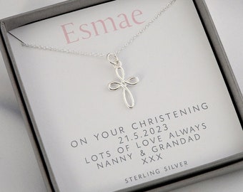 silver cross necklace, christening gifts for girls, silver christening necklace for girls, baptism necklace