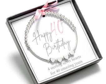 women's 40th birthday bracelet, 40th bracelet for her, 40th silver beaded bracelet, 40th birthday gift for her