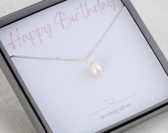 Frauen Perlenkette, Frauen Perlenschmuck, Silber Perlenkette, Frauen Perlen Geburtstagsgeschenk