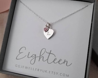 18th Birthday Heart Necklace, Girls 18th Birthday Gift, Silver