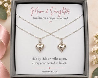 Sterling silver heart necklace set, mother and daughter matching necklace set
