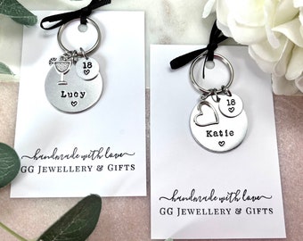 Girls 18th Birthday keyring gift, choose from 5 charms, 18th birthday gift girls,  girls personalised 18th birthday keyring, 18 th birthday