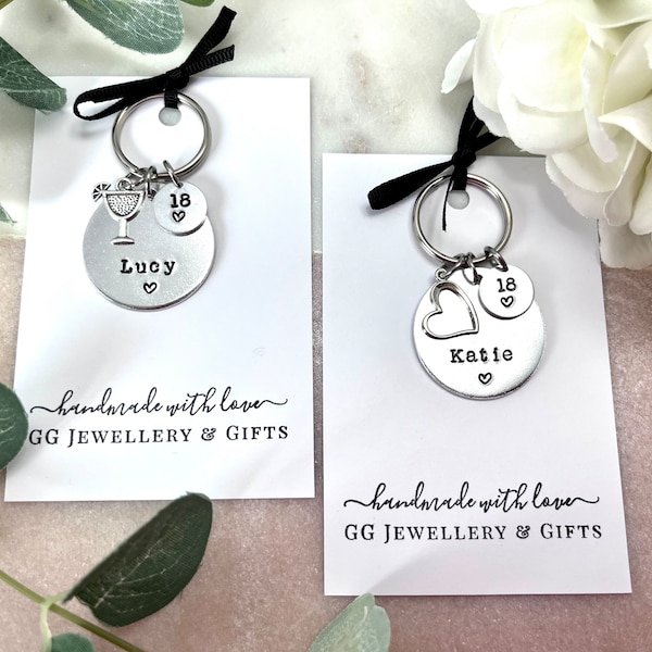 Girls 18th Birthday keyring gift, choose from 5 charms, 18th birthday gift girls,  girls personalised 18th birthday keyring, 18 th birthday