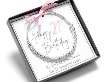 21st birthday beaded bracelet, girls 21st silver beaded bracelet, girls 21st birthday gift, 21st birthday gift for her