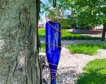 Wine Bottle Bird Feeder- Blue