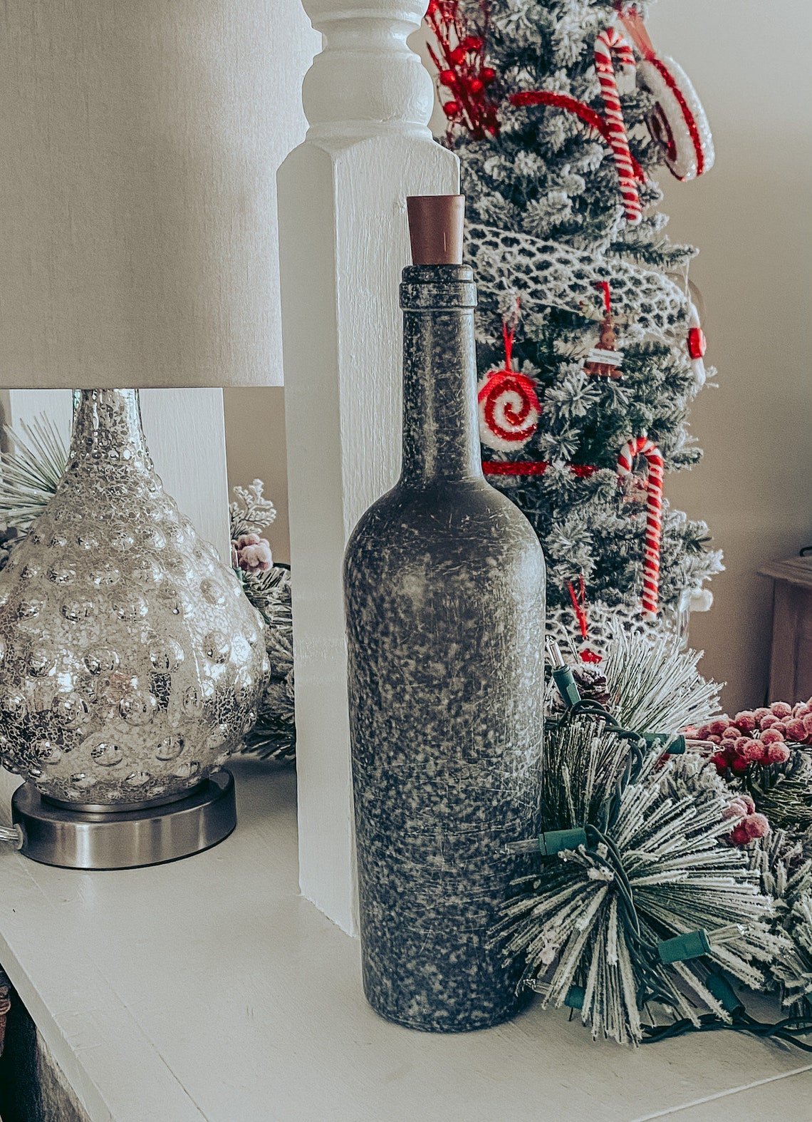 Frosted Wine Bottle With Lights Etsy
