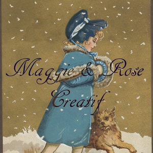 Printable Digital Image, Little Girl with Puppy, Postcard Hand Tinted Instant Download