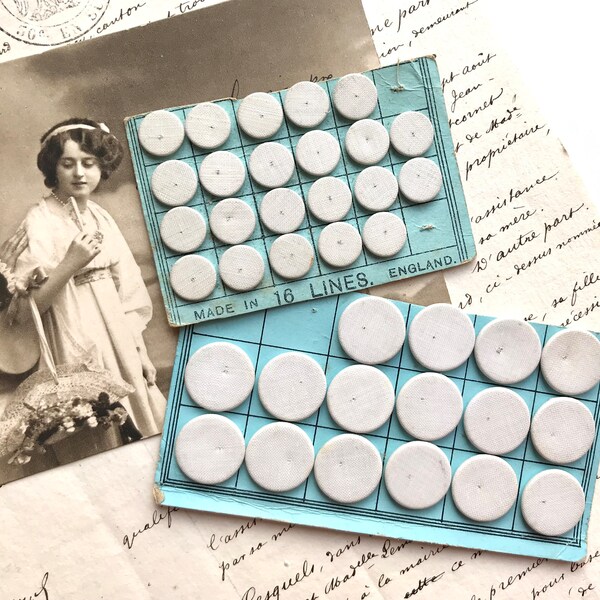 Vintage Linen Buttons, Cloth Laundry Buttons on Cards, 16 Line and 24 Line, 38 in Total, Edwardian