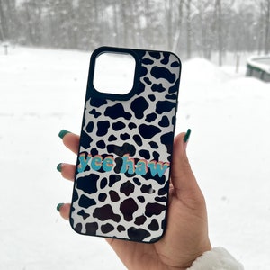 Western phone case, phone case, custom phone case, trendy phone case, western collage case, Yee Haw Phone Case, Cow print phone case