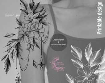 La conception de tatouage Rose Hip | Téléchargement instantané | Dessin original | Pochoir imprimable | Téléchargement numérique