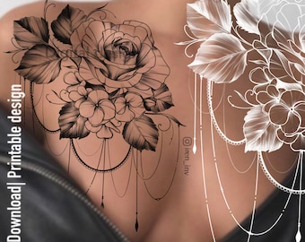 Rose Tattoo Design pour les femmes | téléchargement instantané | | d’art imprimable | de tatouage floral Dessin de fleurs