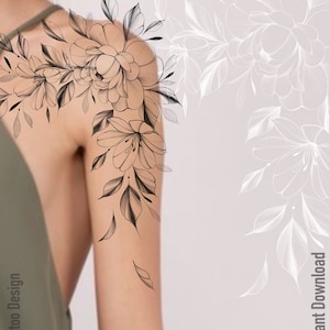 Tattoo design | Instant download | Printable stencil | Peony with lily design