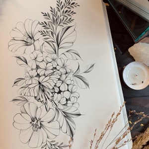 Floral Tattoo Design Hydrangea Butterfly Fern Leaves and - Etsy Floral Tattoo Design Hydrangea Butterfly Fern Leaves and - Etsy