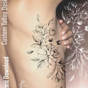Tattoo Design Magnolia Peony Flowers Printable Stencil - Etsy Norway