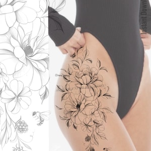 Flowers Tattoo Design | Instant download | Digital art | Printable stencil