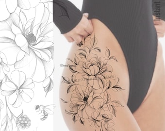 Flowers Tattoo Design | Instant download | Digital art | Printable stencil