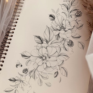 Tattoo Design | Wild roses and bee | Printable stencil | Instant download | Custom tattoo design