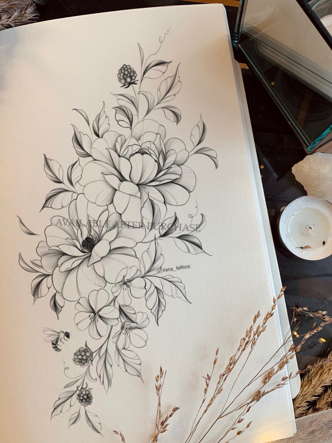 Flowers Tattoo Design Instant Download Digital Art | Etsy