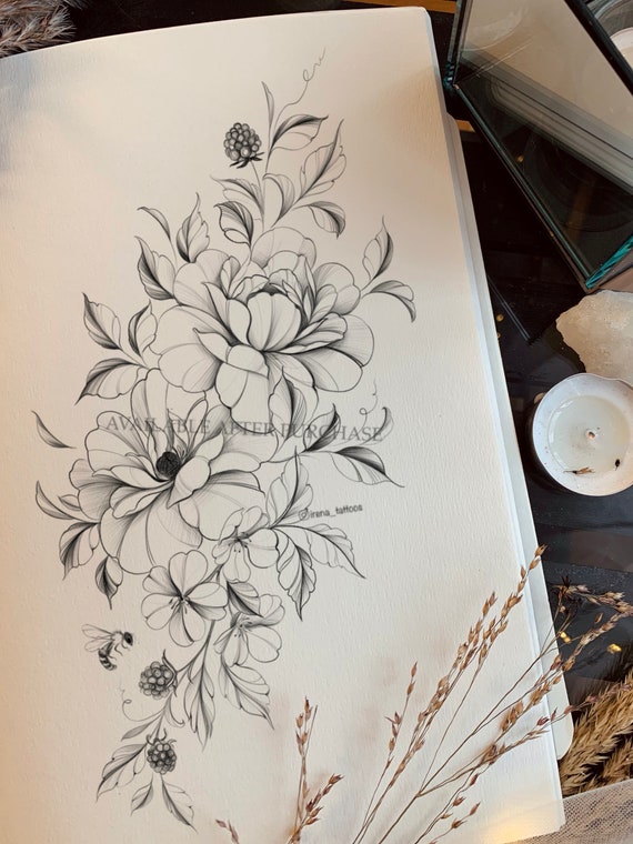 Diseño de tatuajes de flores / Descarga instantánea / Arte - Etsy México