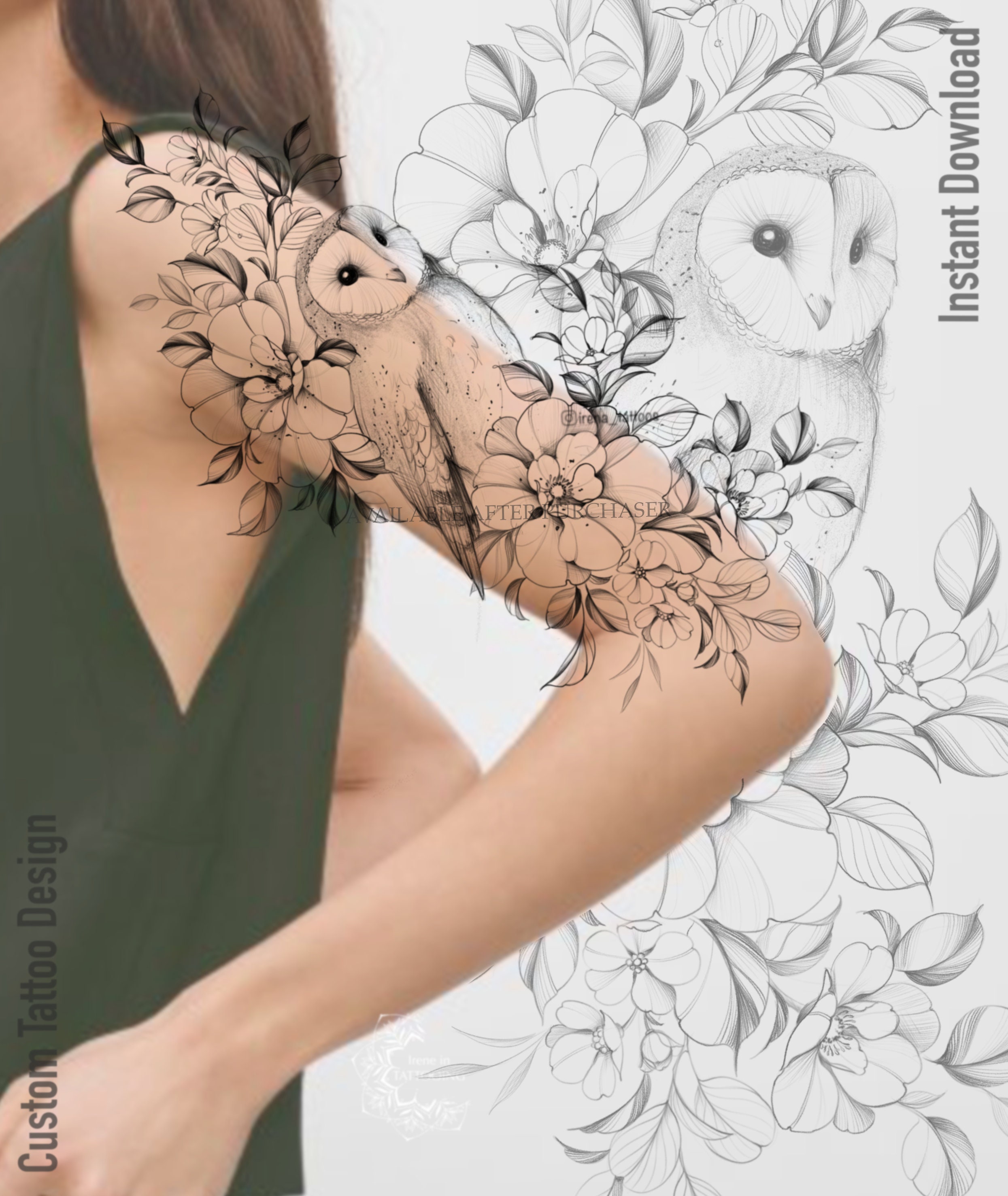 The Owl Tattoo Design Instant Download Printable Stencil - Etsy