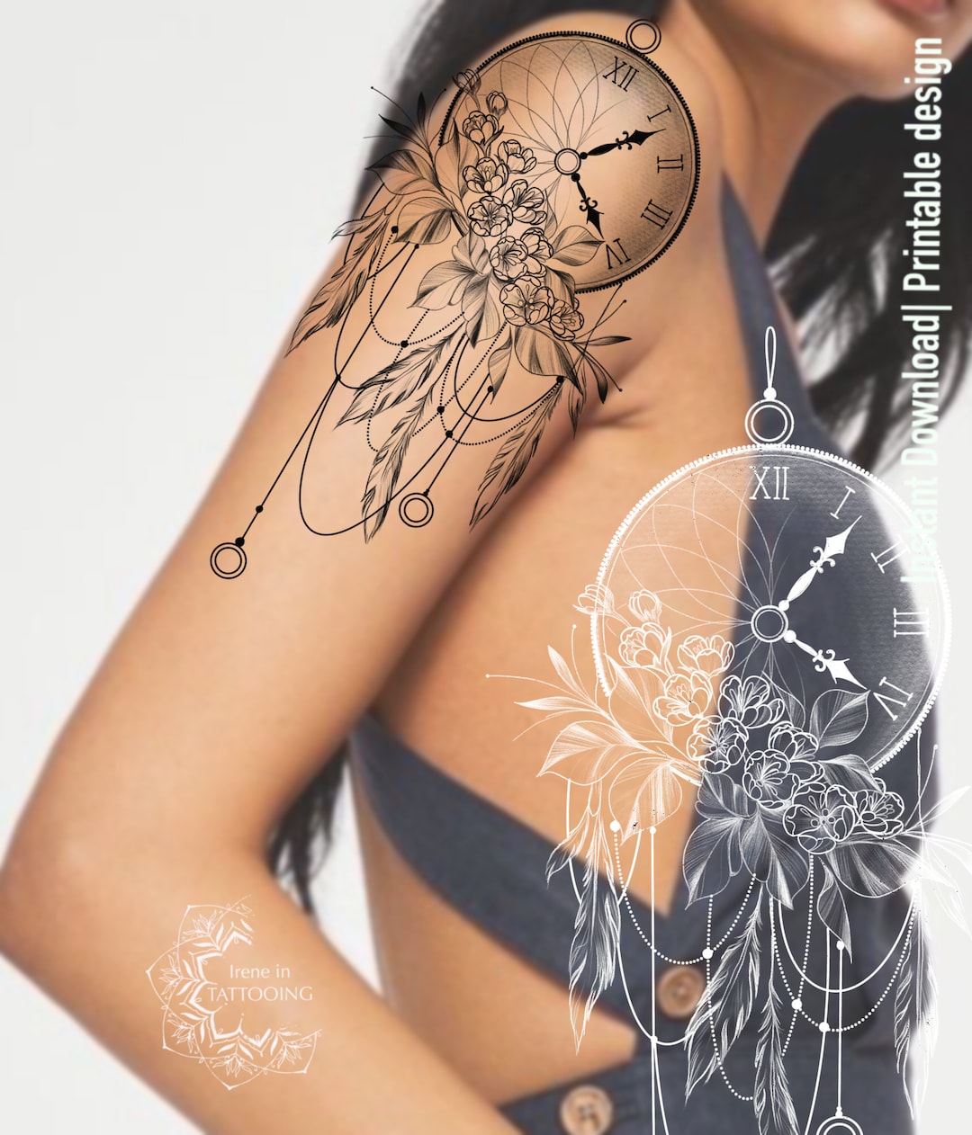 Clock & Dream Catcher Tattoo Design Instant Download Etsy