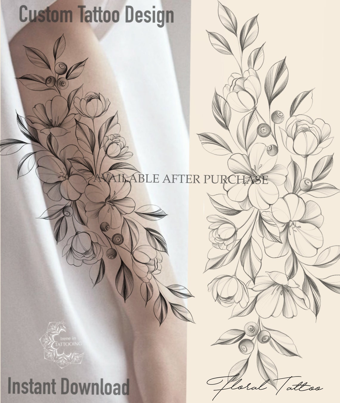 Floral Tattoo Design Instant Download Printable Stencil | Etsy