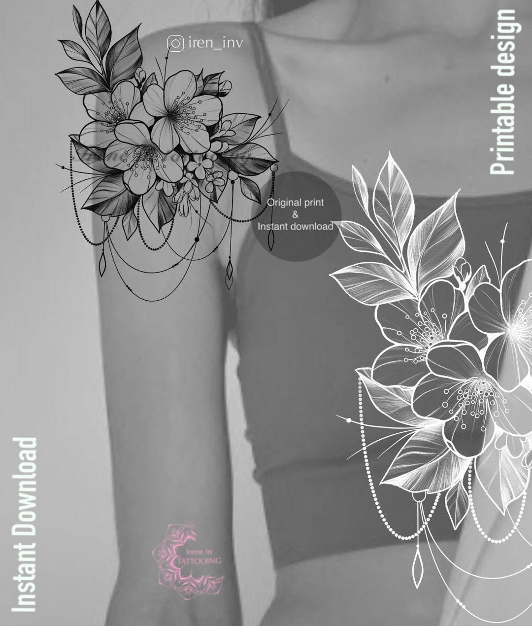 Tattoo Design Spring Flowers Digital Download Instant Print - Etsy