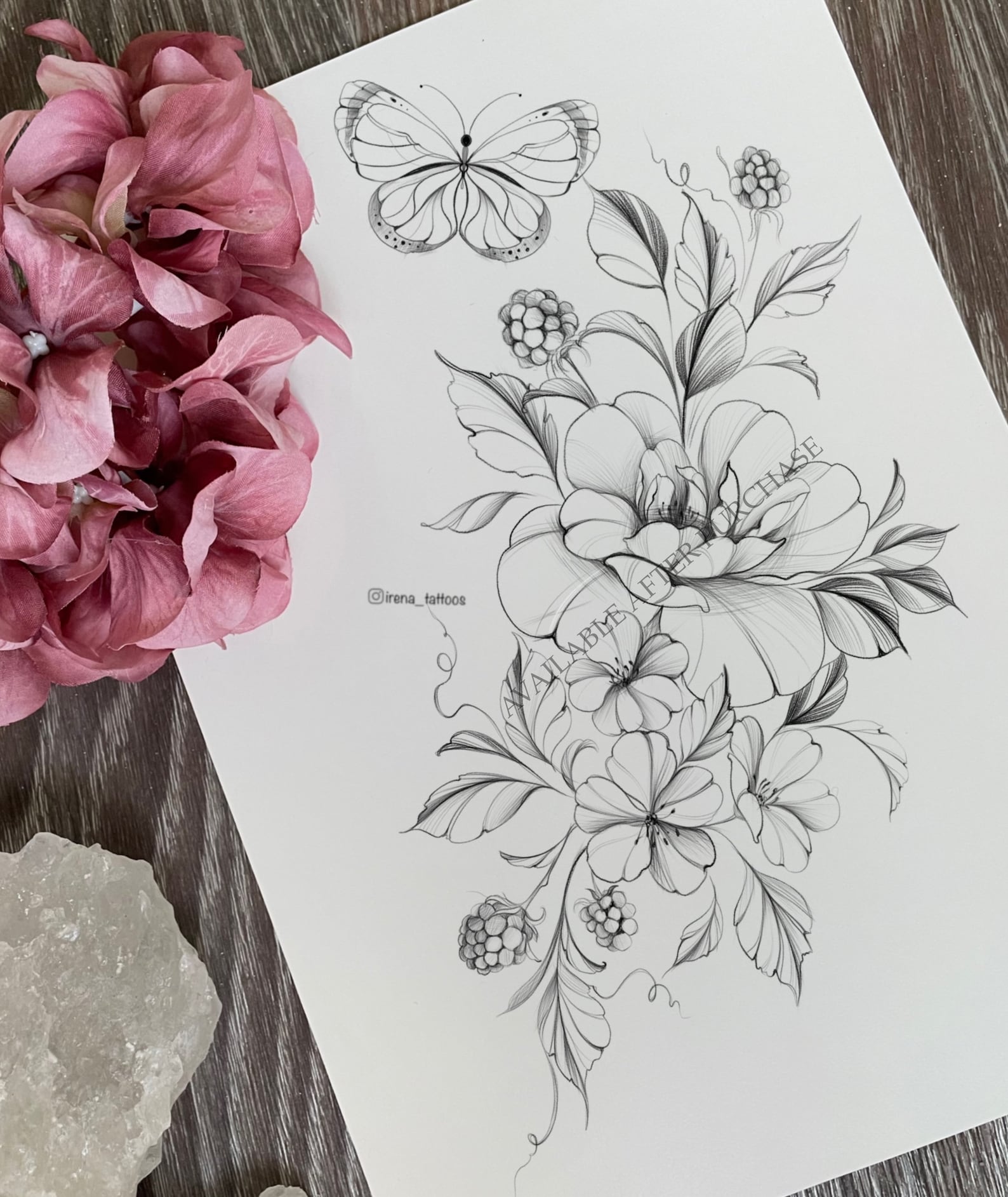 Floral Tattoo Design Instant Download Printable Stencil - Etsy
