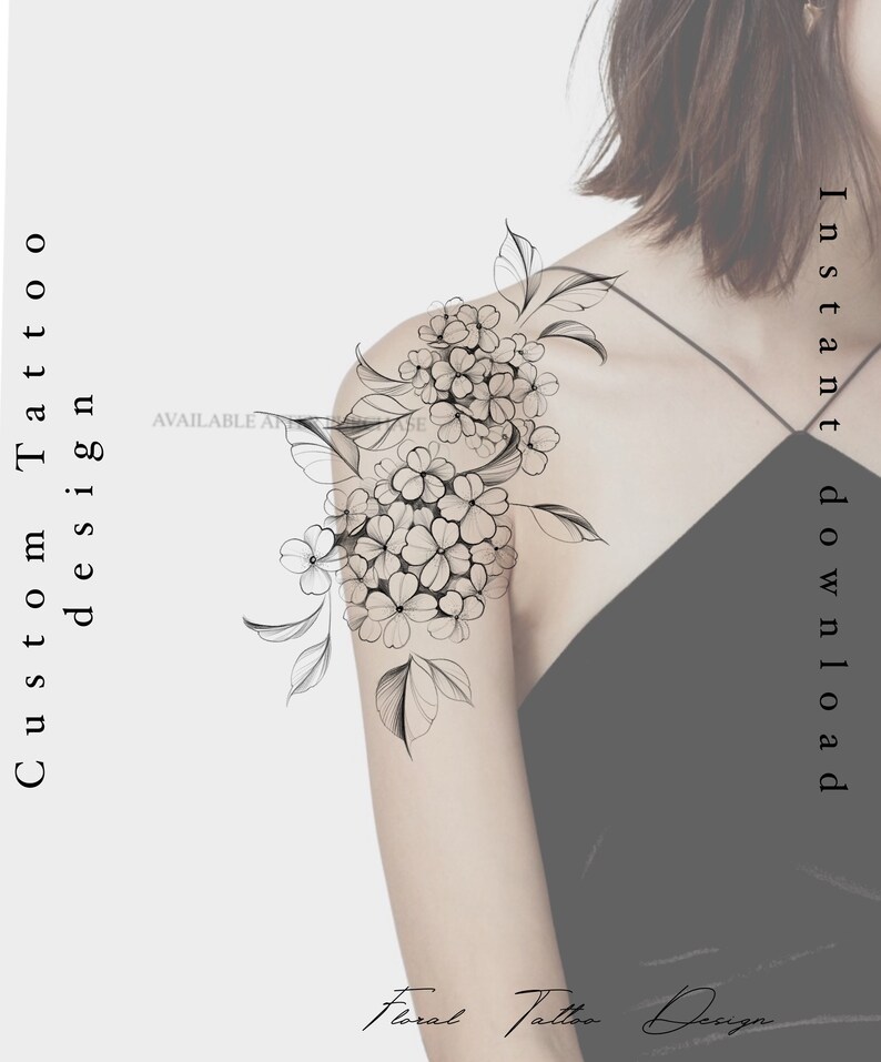 Hydrangea Tattoo Design Printable Stencil Instant Download - Etsy