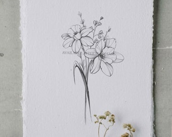Narcissus. flowers | Tattoo design | Instant download | Original print art | Printable stencil | Custom tattoo design